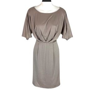 Tahari champagne sparkle split sleeve pleat dress L25